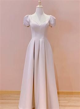 Picture of Pink Sweetheart Short Sleeves Floor Length Party Dresses, Pink Wedding Party Dress